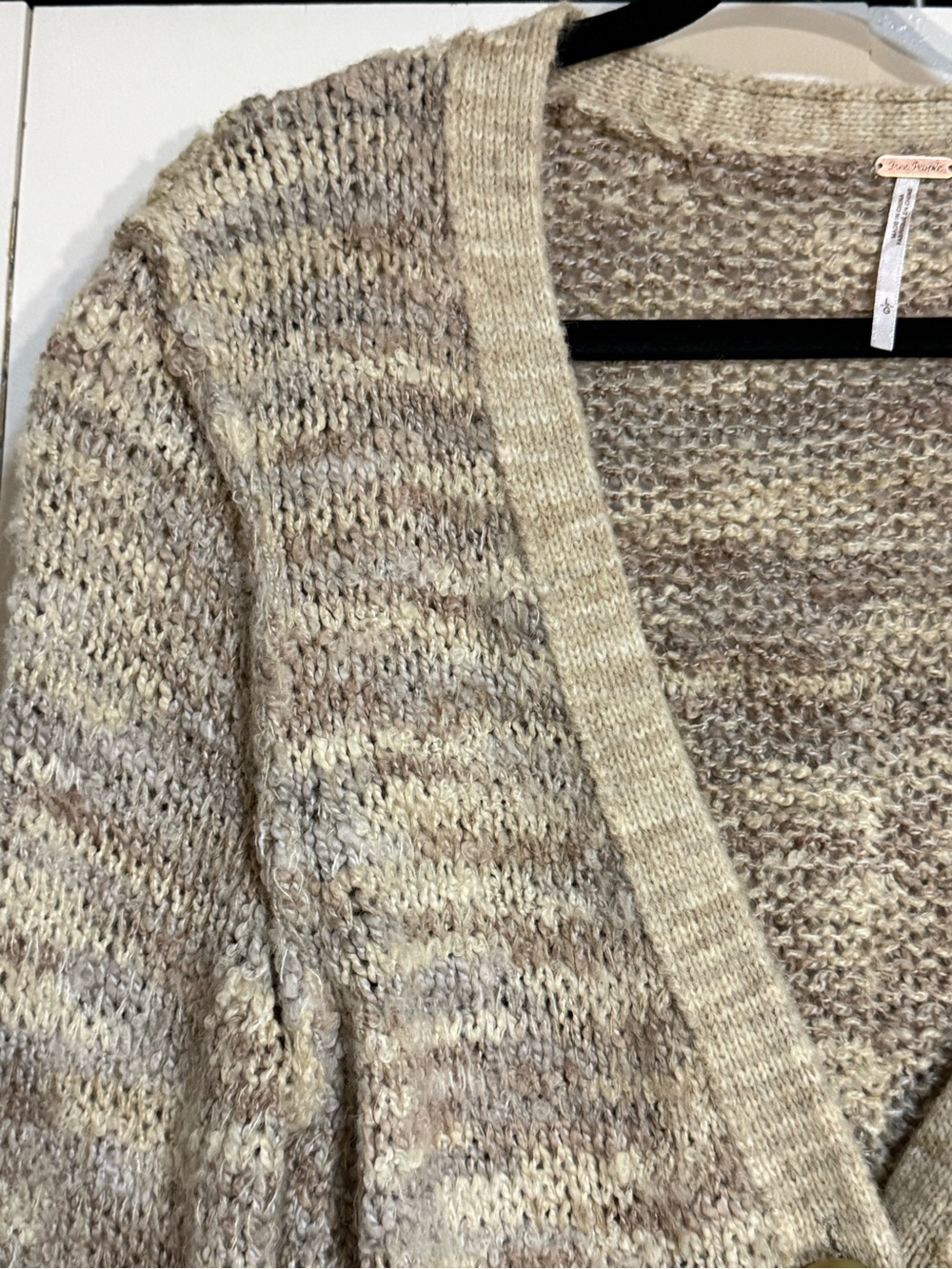 Free People Button Cardigan Sweater Beige Gray Alpaca Wool Marled V Neck Large - Picture 7 of 13